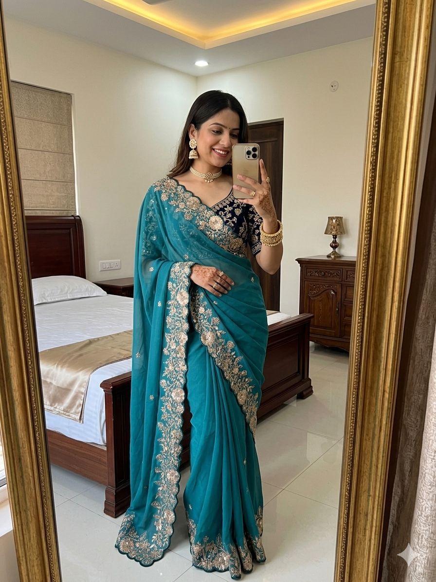 Star Georgette Sequence Work Saree