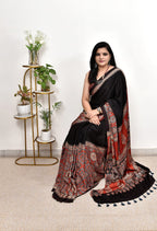 AJRAKH PRINT SATIN SAREE