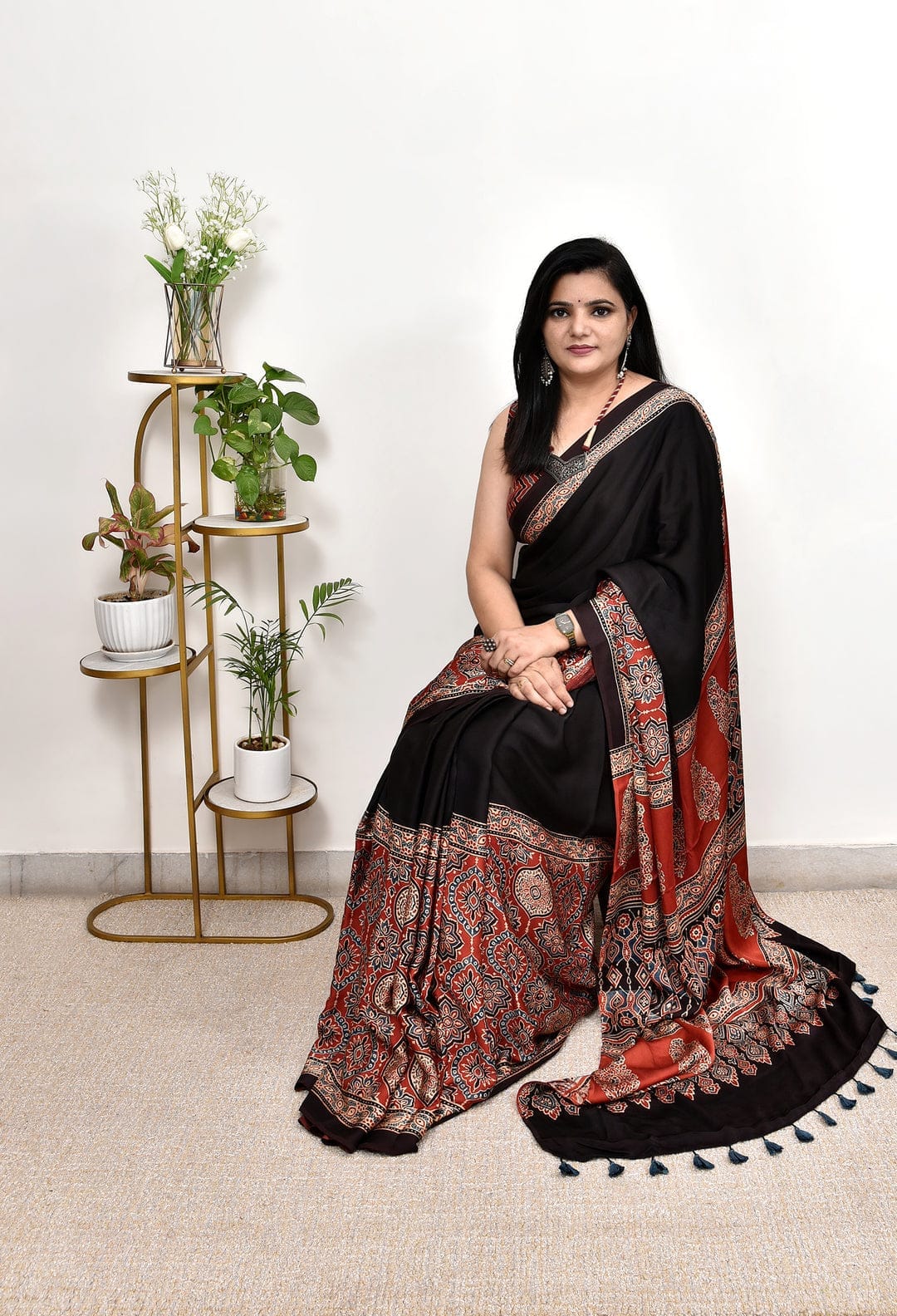 AJRAKH PRINT SATIN SAREE
