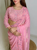 Fandy Satin Baby Pink Saree