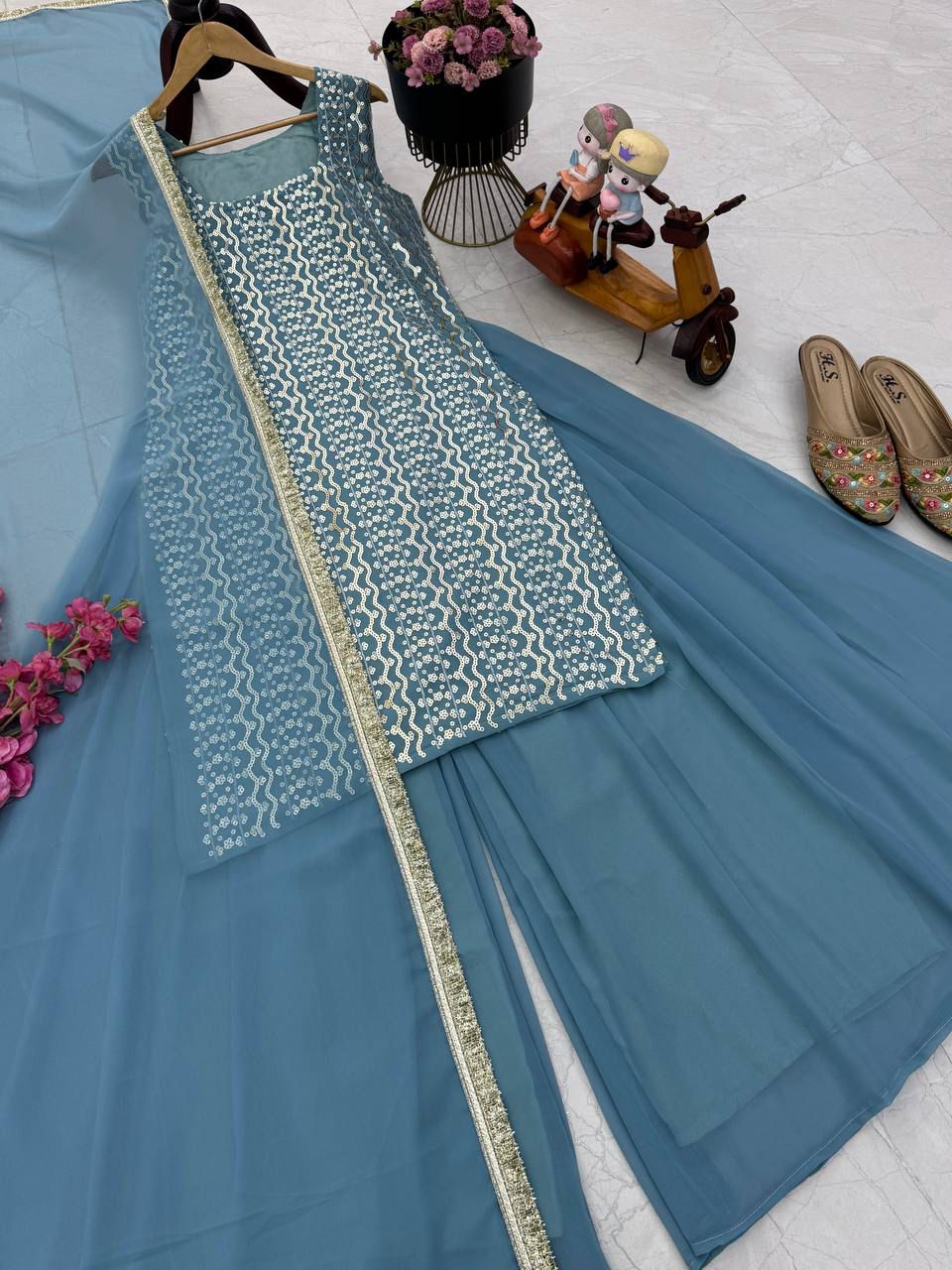 New Designer Party Top Pallazo & Dupatta Set👗