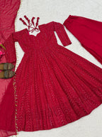 Anarkali Red Suit Plazzo Dupatta