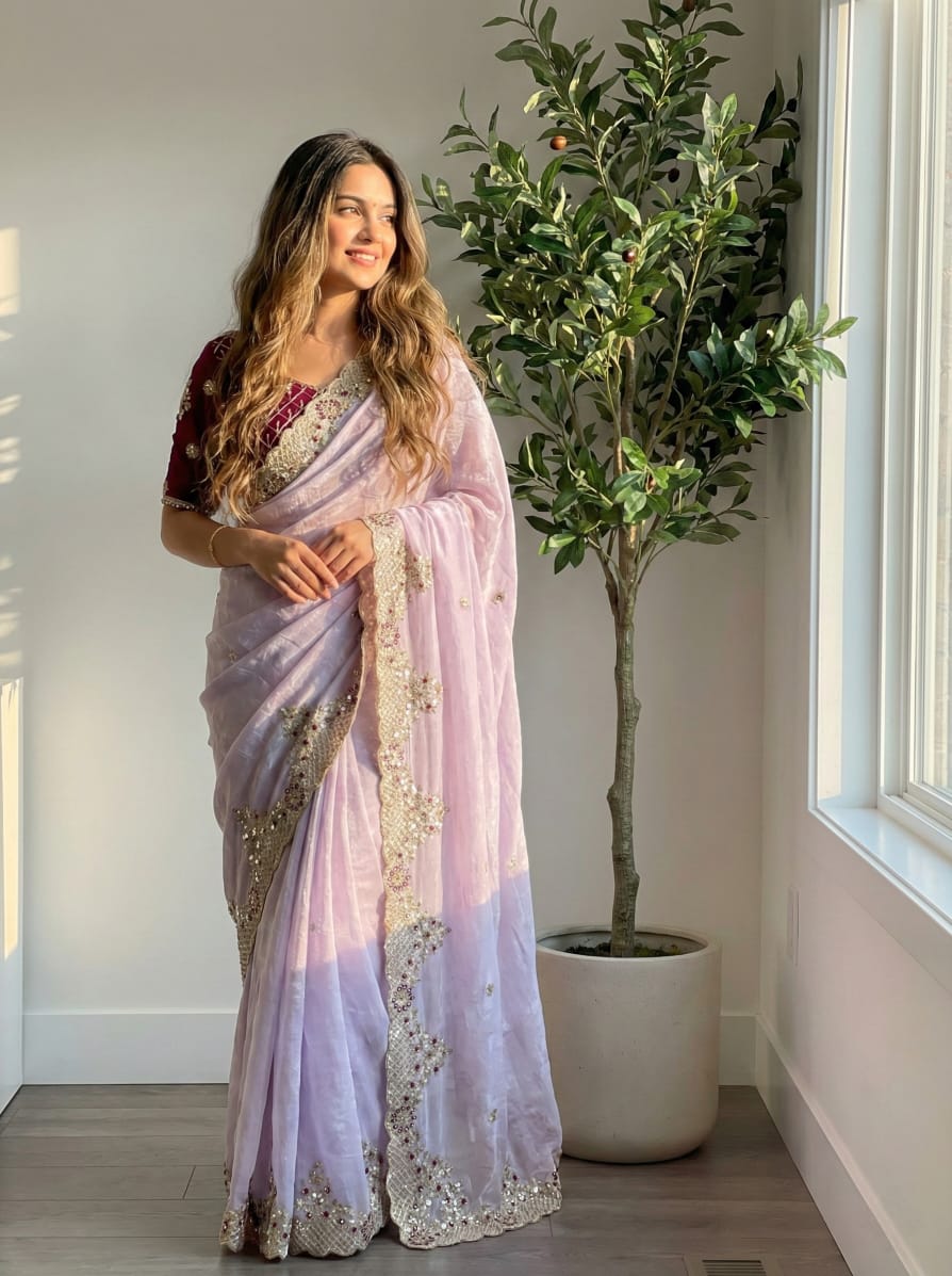 A very soft nd elegant fendy sartin fabric saree