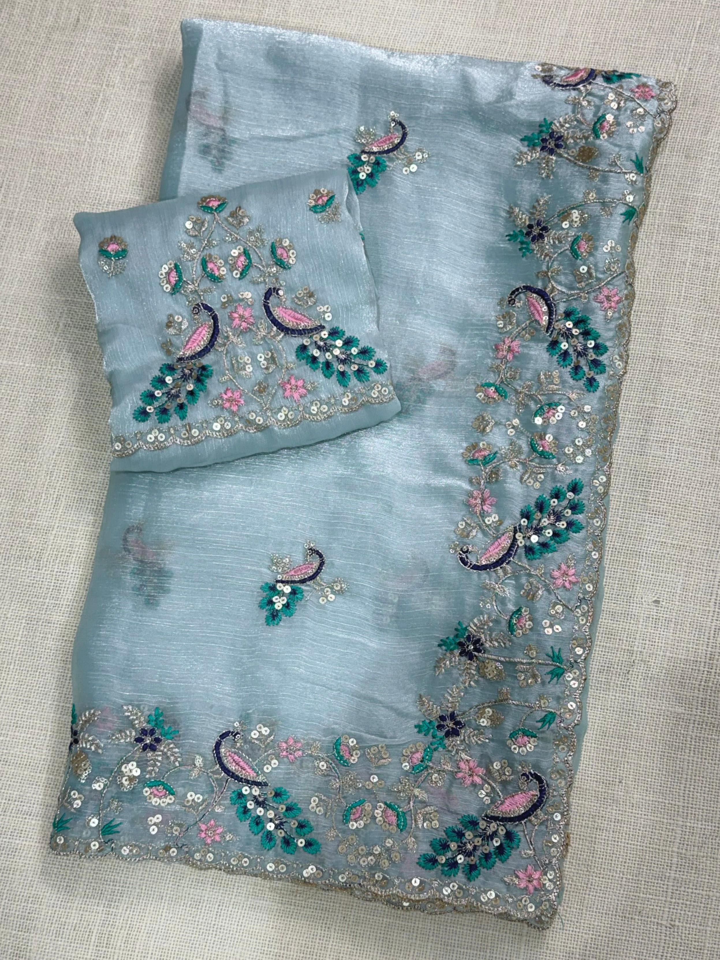 Gangaur Peacock Fandy Chiffon Saree