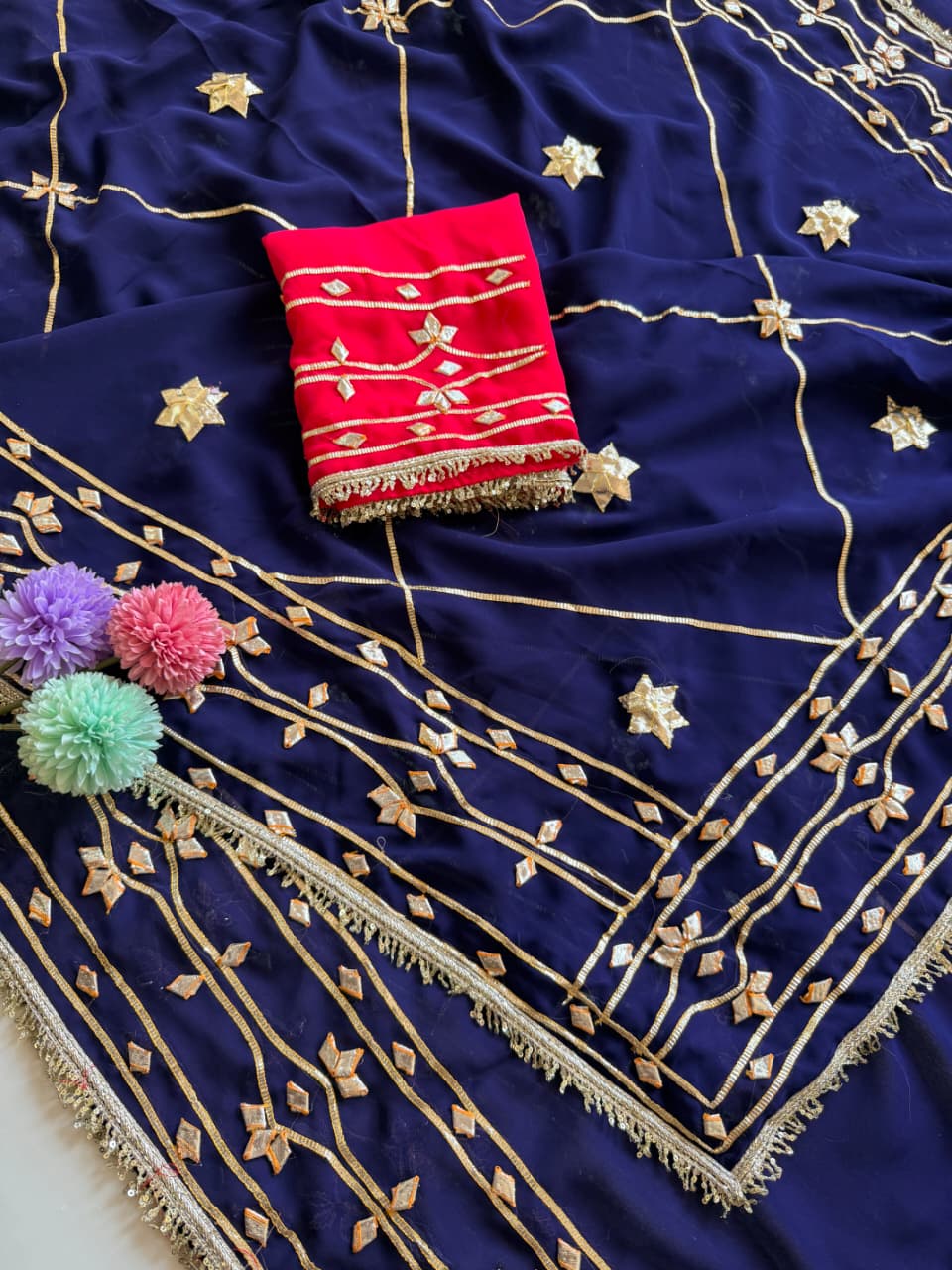 Original Hand Kachhi Gotta Work Heavy Wedding Sarees