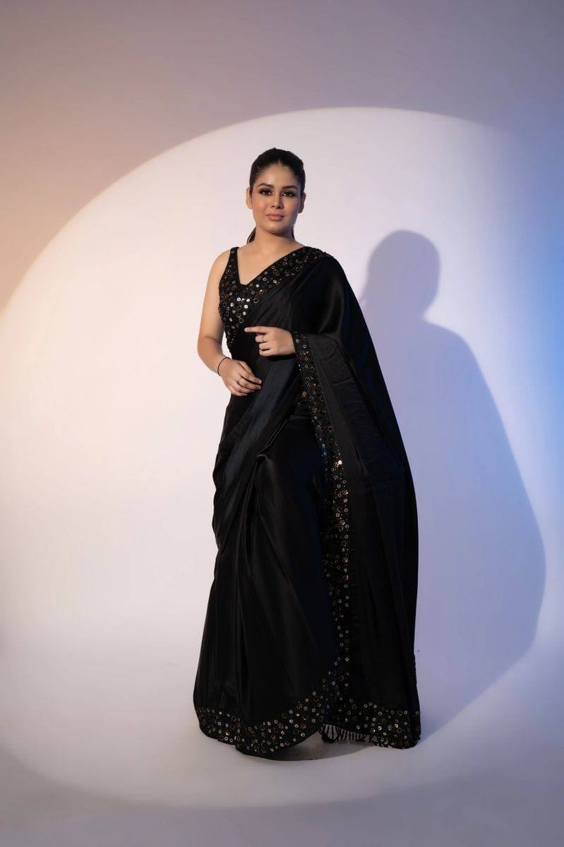 Bollywood Soft Black Rangoli Saree