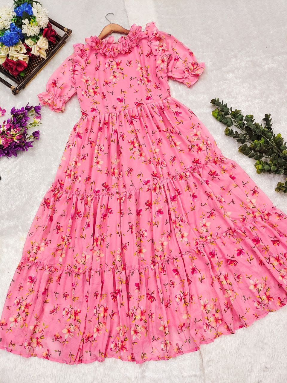 Carnation Pink Georgette Frock