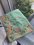 Soft Silk fabric with C-pallu Embroidered Work Saree