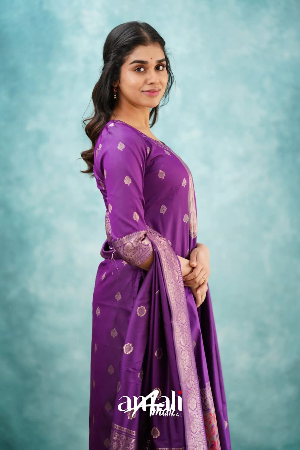 Sanvi - Purple Blended Paithani Silk Suit-Salwar