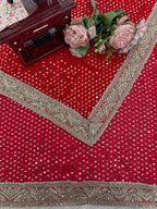 Faux Blooming Georgette Red Saree