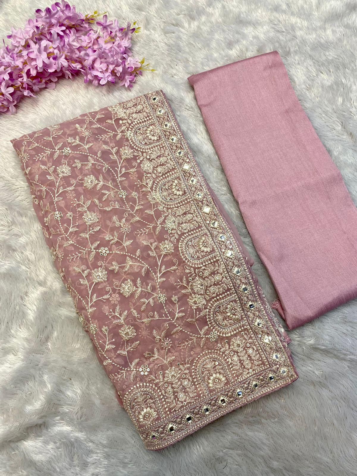 Faux geogert saree with white thread & seqnce