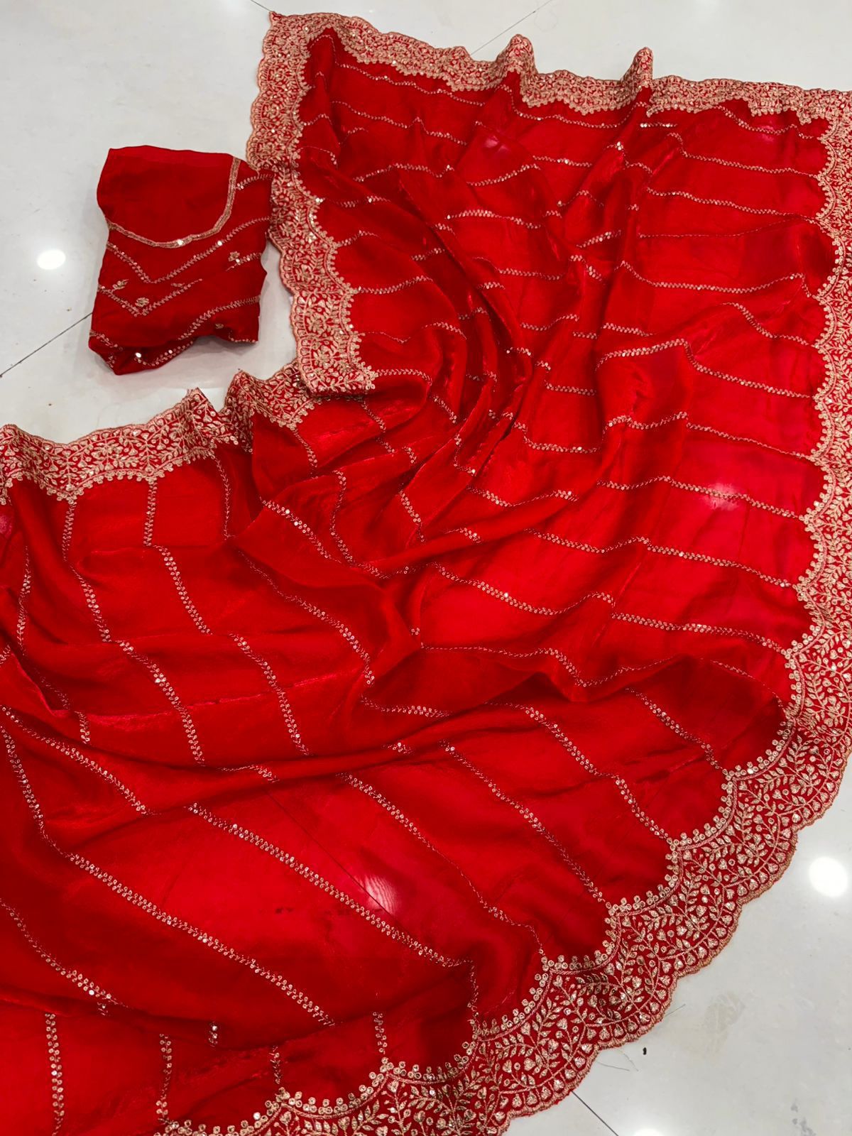 Space Sattin Muti Sequence Emrodairy Work Saree