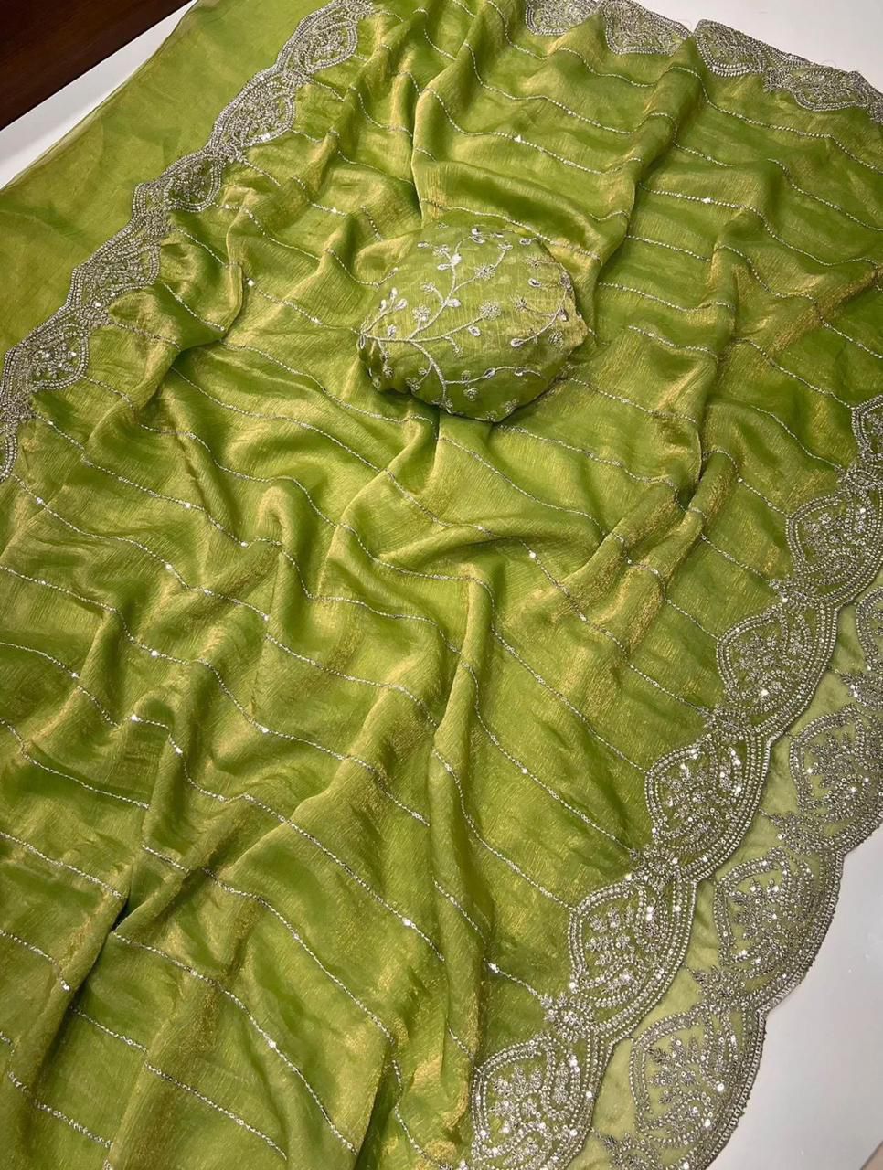 Fendy Chiffon Multi Sequence Emrodairy Work Saree