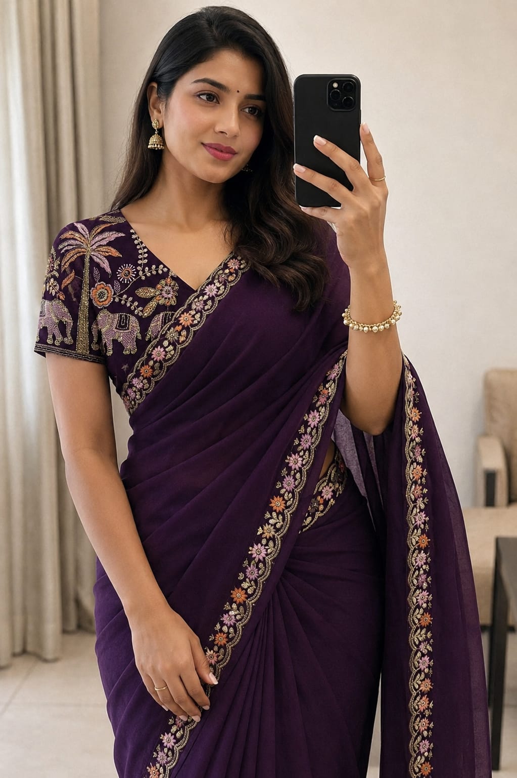 Star Georgette Multi Emrodairy Sequence Saree