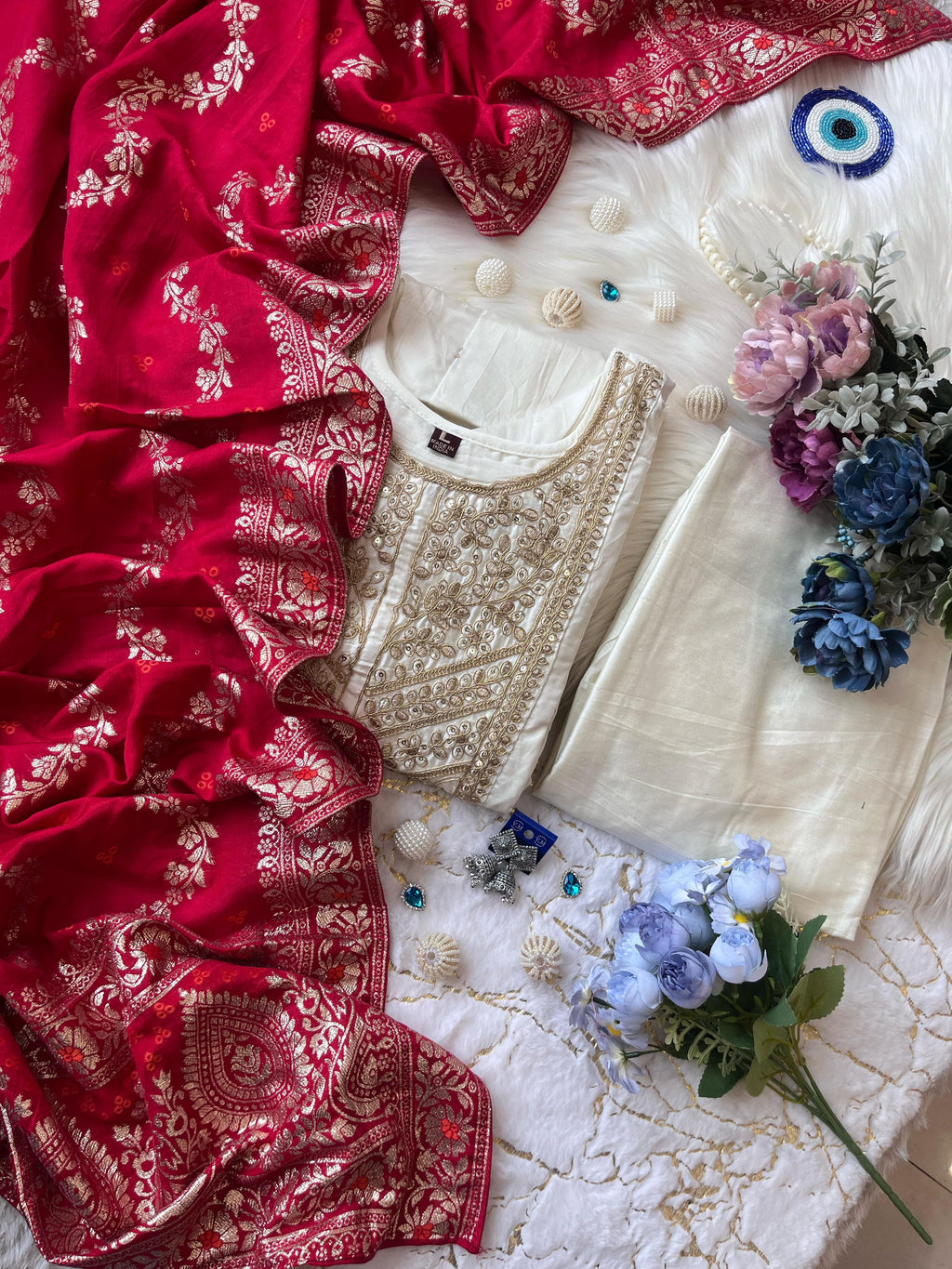 Anarkali Flared Kurti Pant Dupatta Set🌼💮🍀