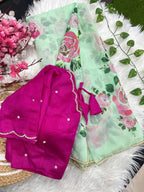 Georgette Green Saree