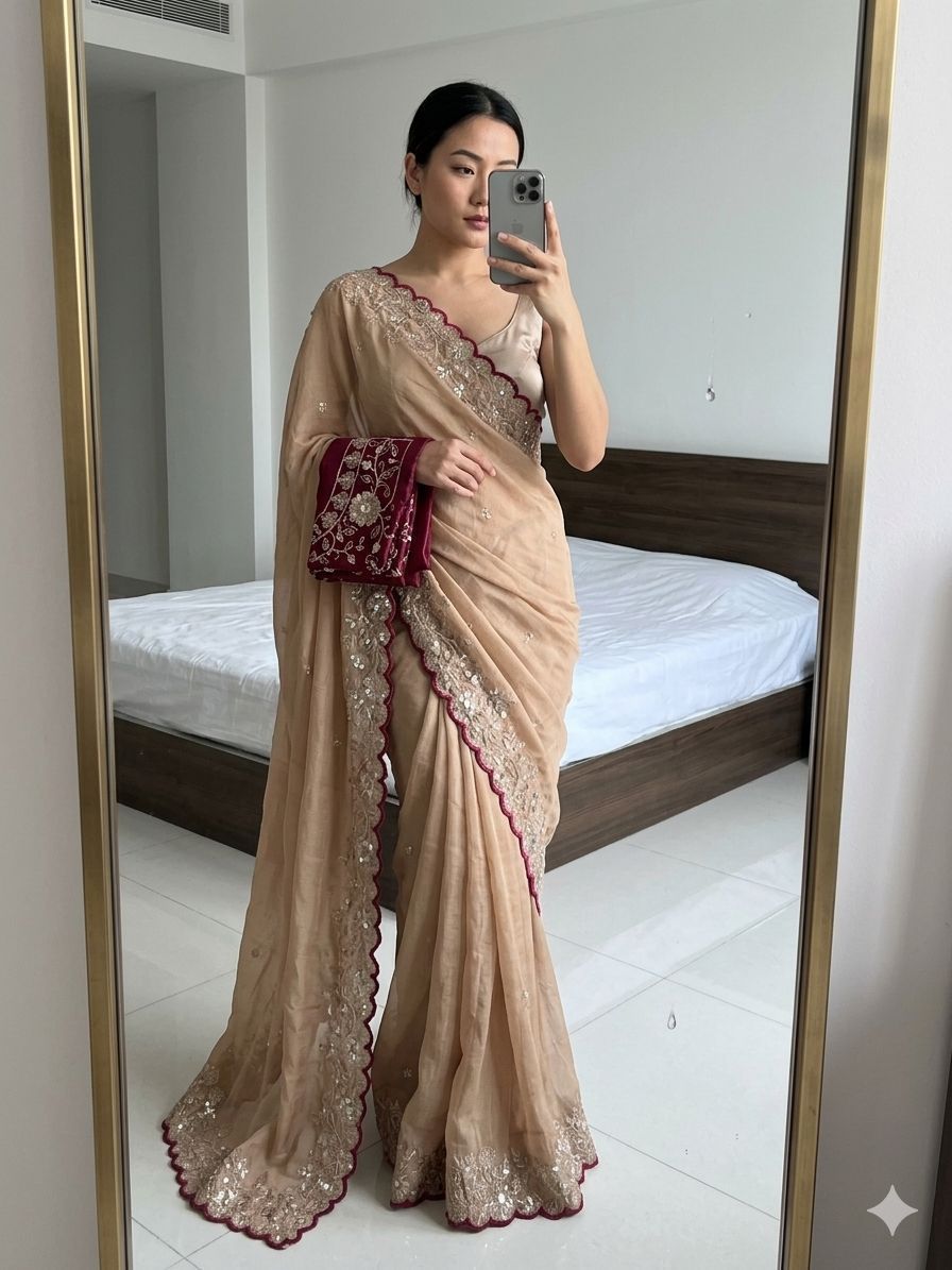 Star Georgette Sequence Work Saree