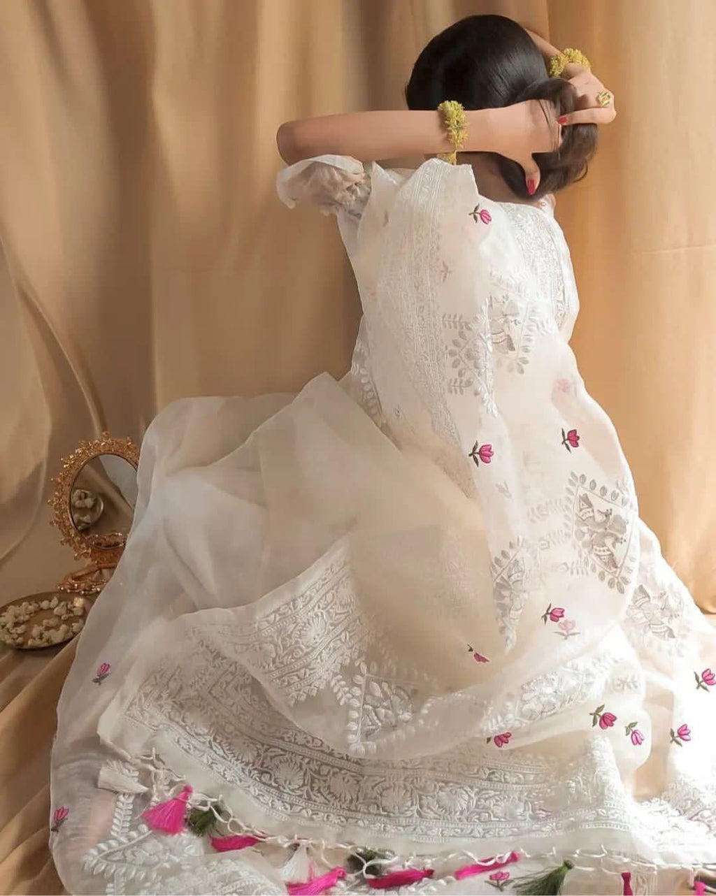 Pure soft Off-white silk organza saree