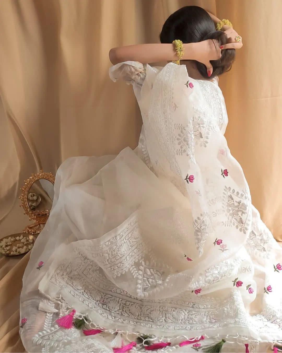 Pure soft Off-white silk organza saree
