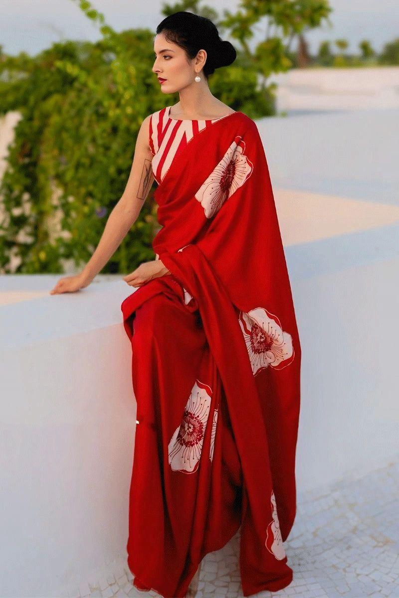 Modal Satin Deginer Flower Printed Saree