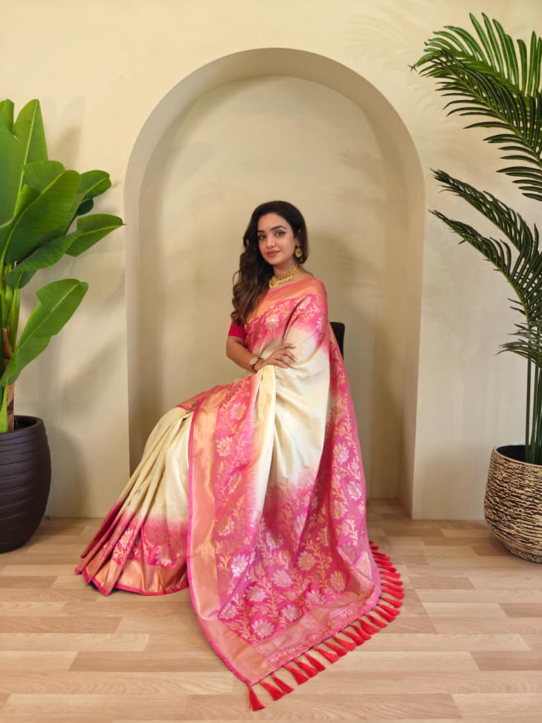 Dual tone silk sarees with all over zari weaves