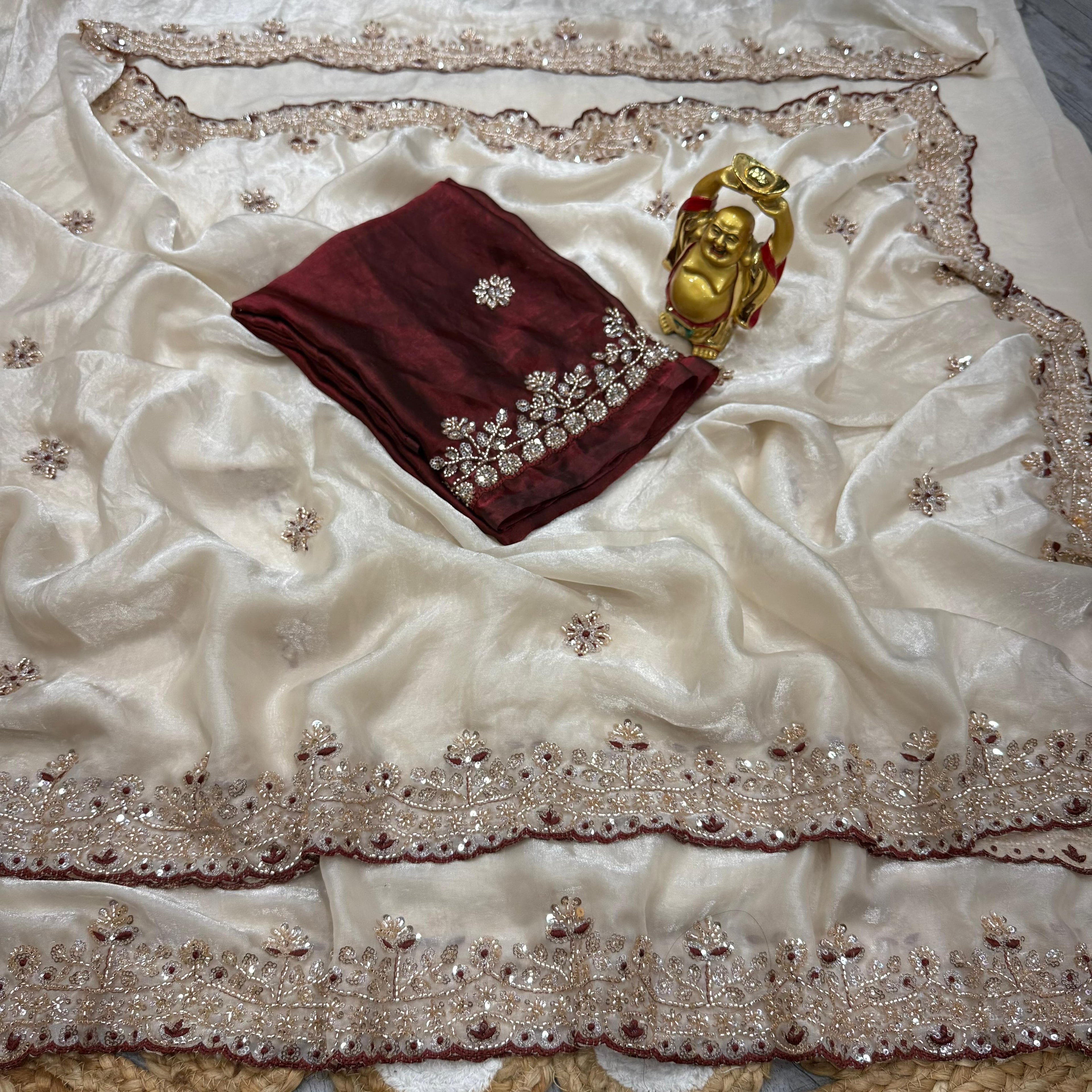 Grand party wear saree in original gold beeds work