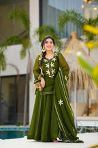 Heavenly Handmade Kurta Sharara Top Plazzo Set With Charkhi Gota Work