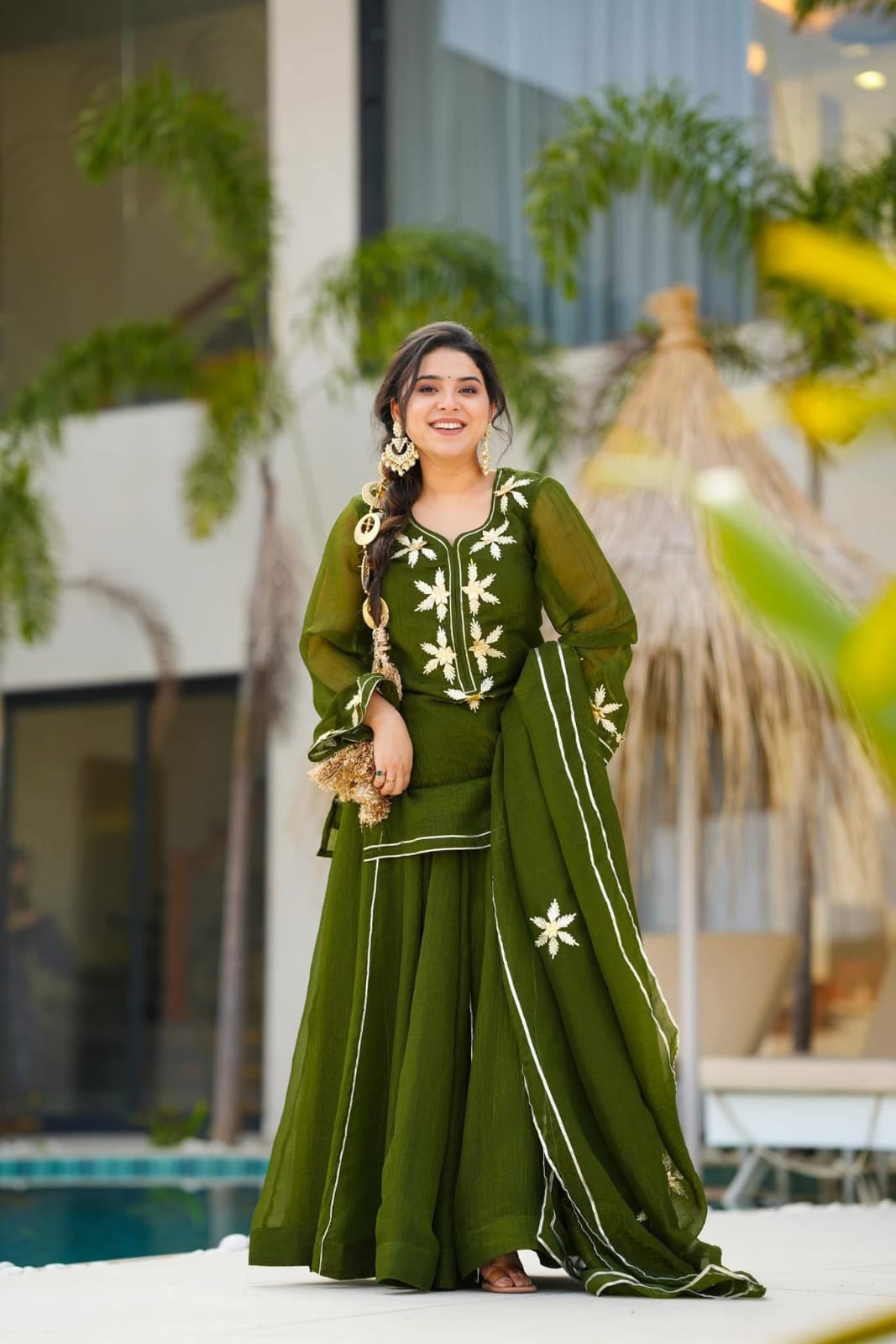 Heavenly Handmade Kurta Sharara Top Plazzo Set With Charkhi Gota Work
