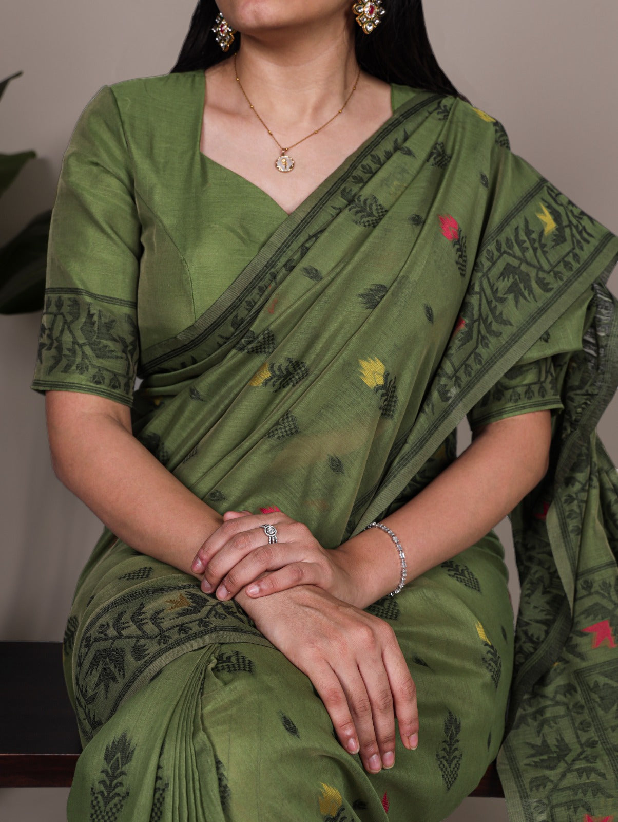 Poly Cotton Green Saree