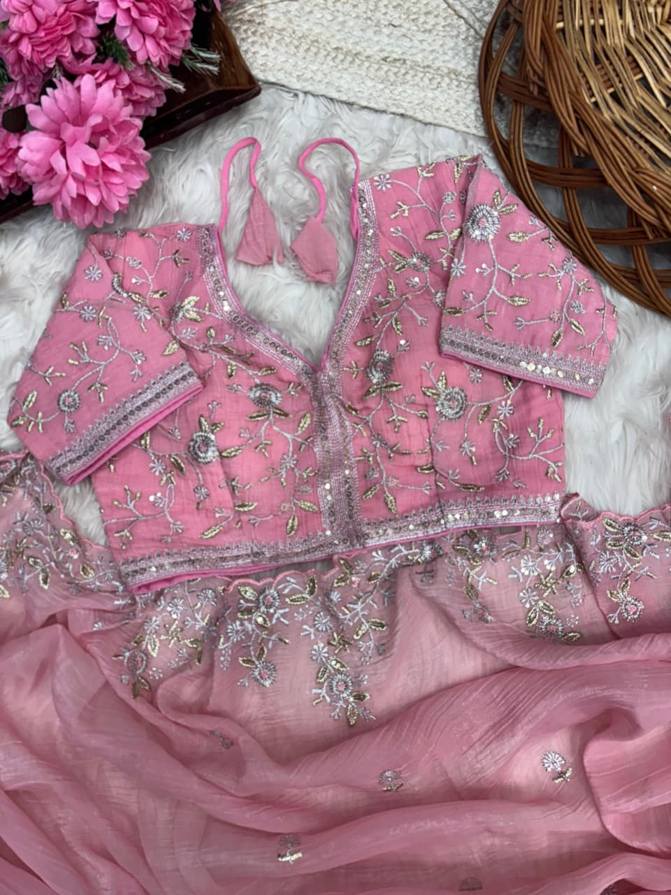 Crunchy Silk Fabric 3MM Sequence Saree