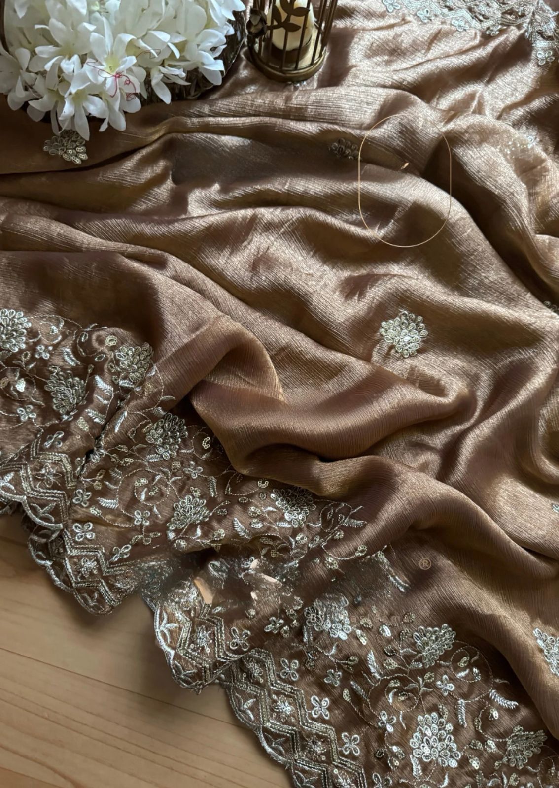 Saree on Burberry Silk Febric with Thred