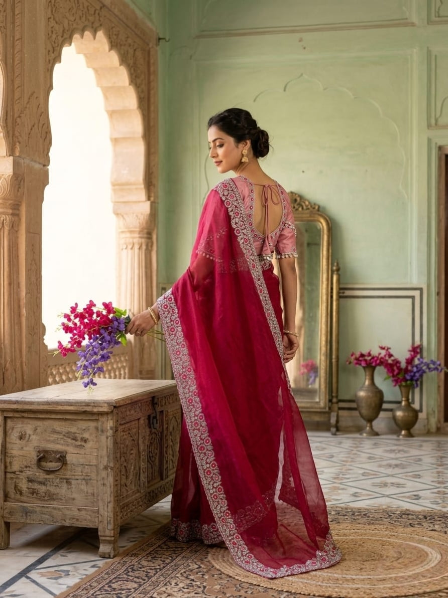 Very Soft nd Elegant Rich Look fendy chiffon silk fabric Saree