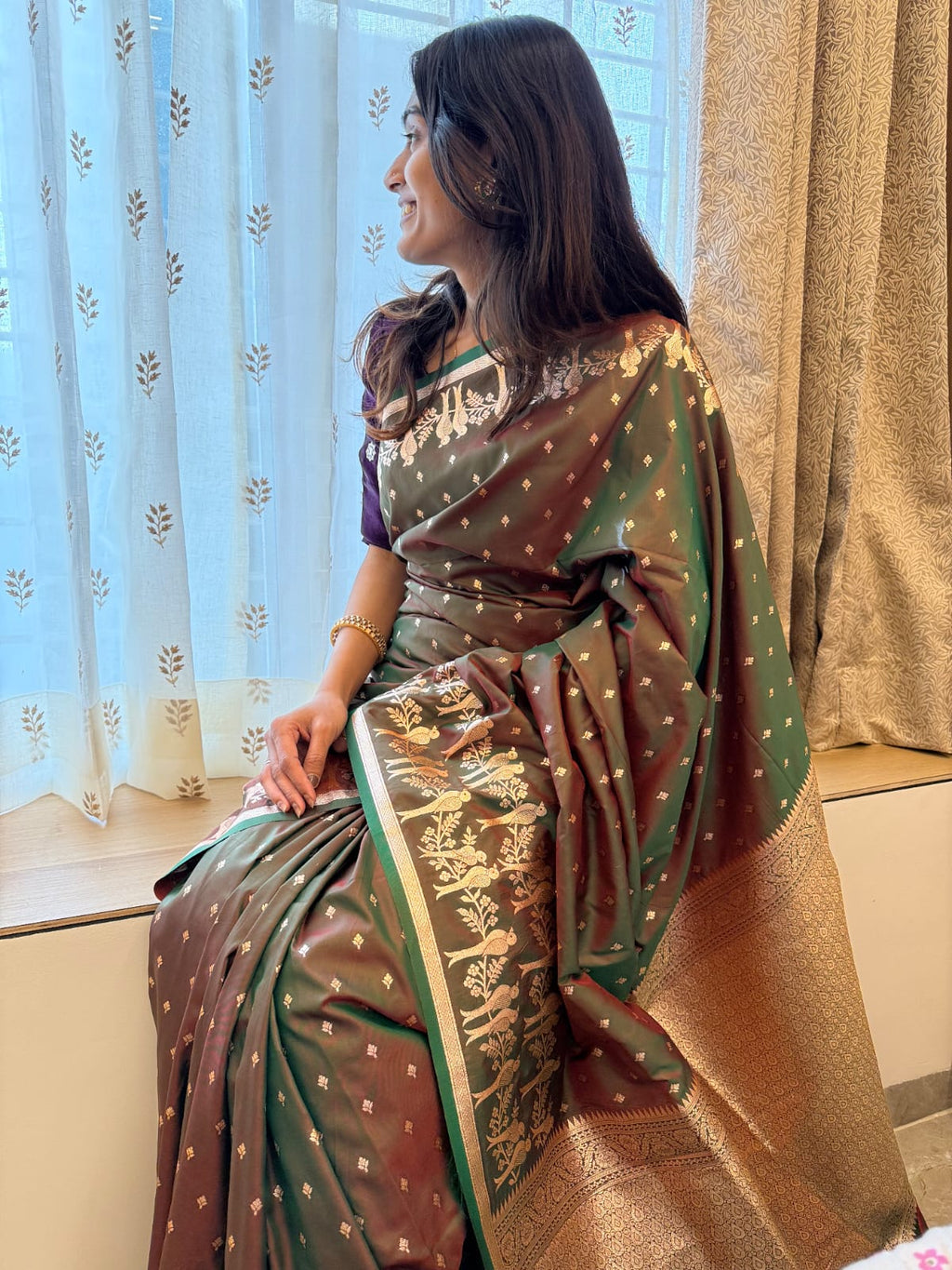 Soft Banarasi Silk Saree Couple Parrot Desgin