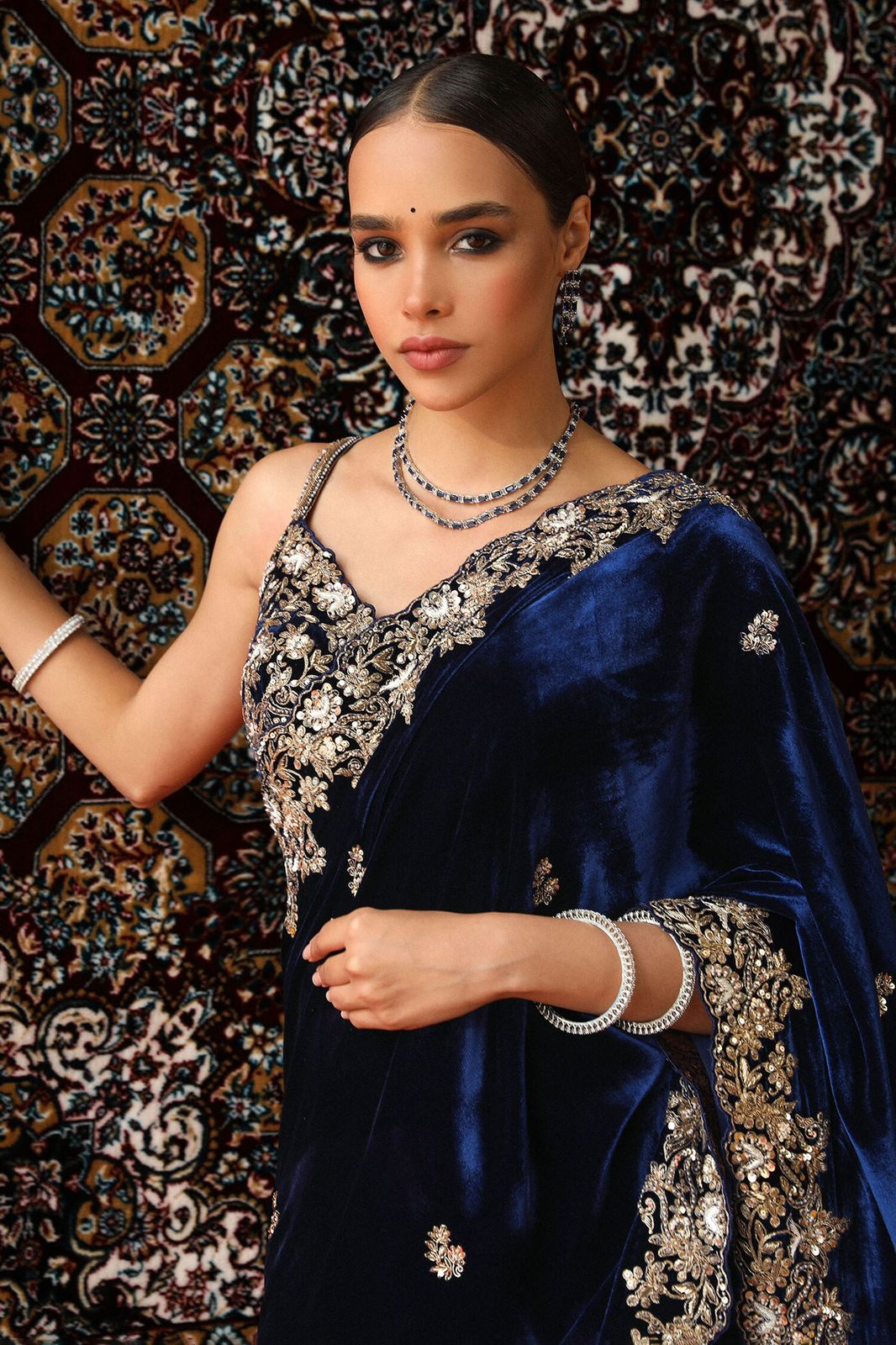 Viscose Velvet Nevy Blue Wedding Saree