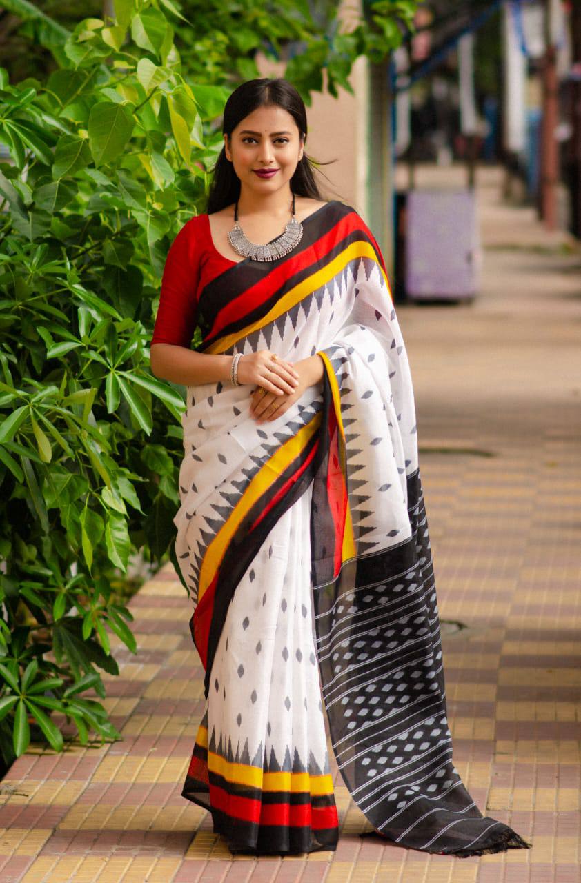 Plain Digital Print Saree