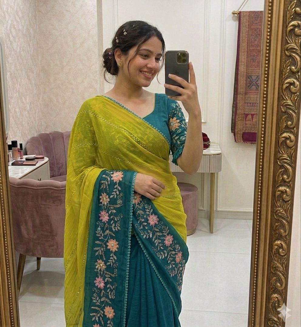 Crunchy pedding Embroidery & sequence Saree