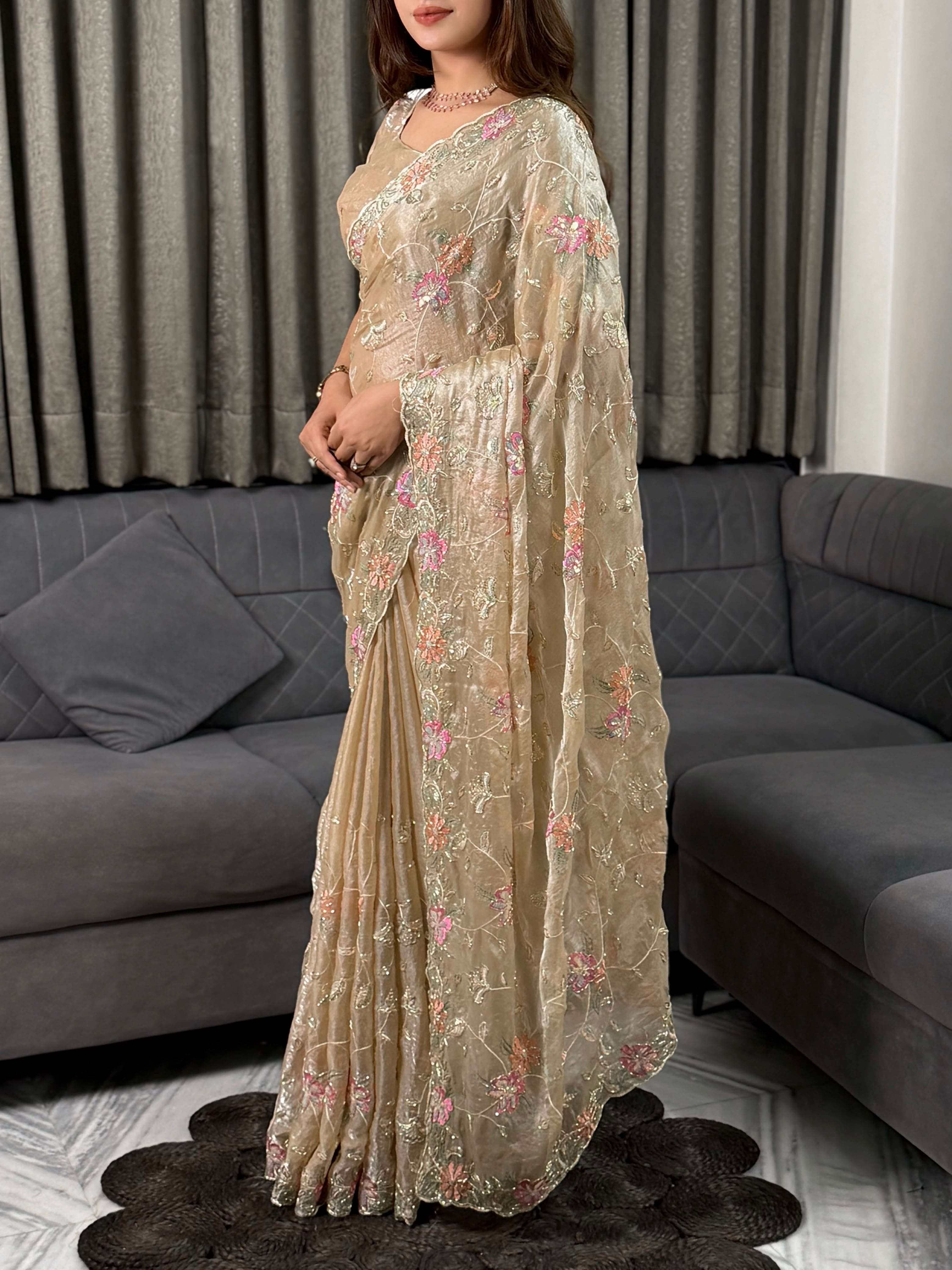 Zohra Fendy Satin Sequence Saree