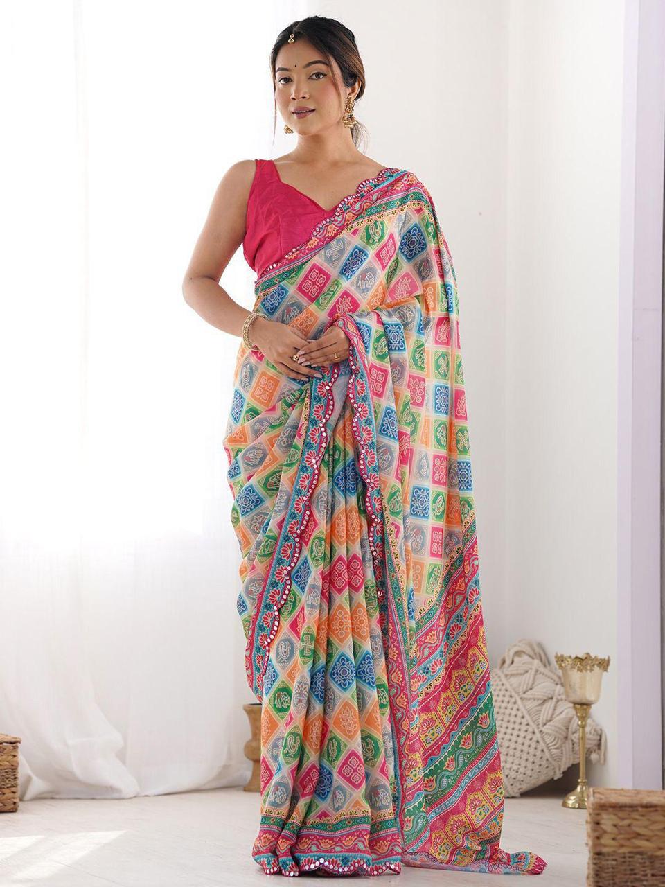 FLORA GORGETTE DIGITAL PRINT SAREE