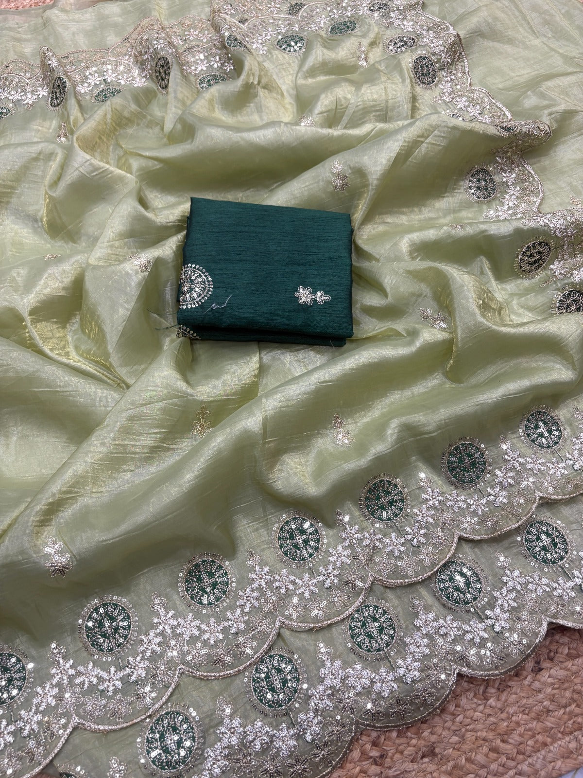 Premium Gold acrush C  Pallu Embroidery Work Saree