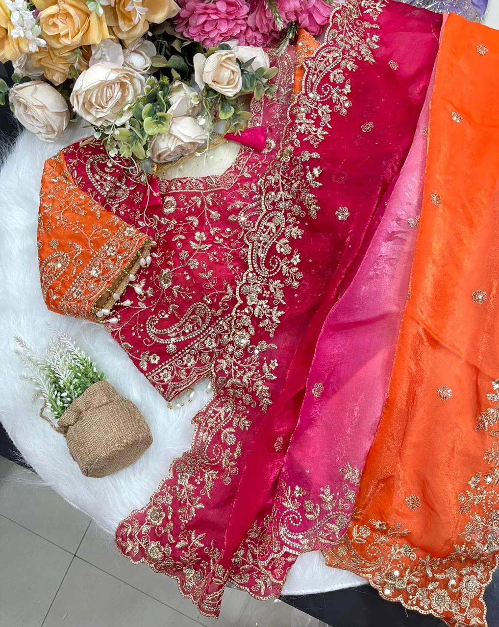 Wedding Fendy Sartin 2D Color Embroidery Saree