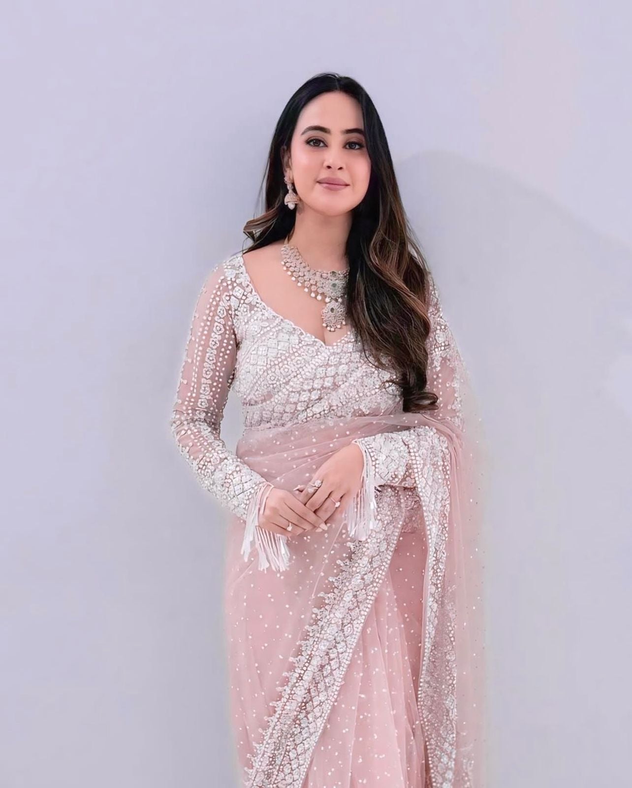 Soft Net Wedding Pink Saree