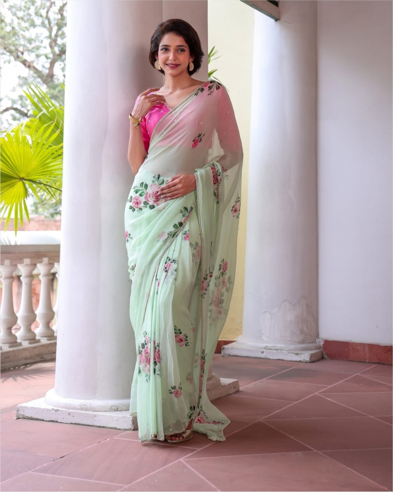 Georgette Green Saree