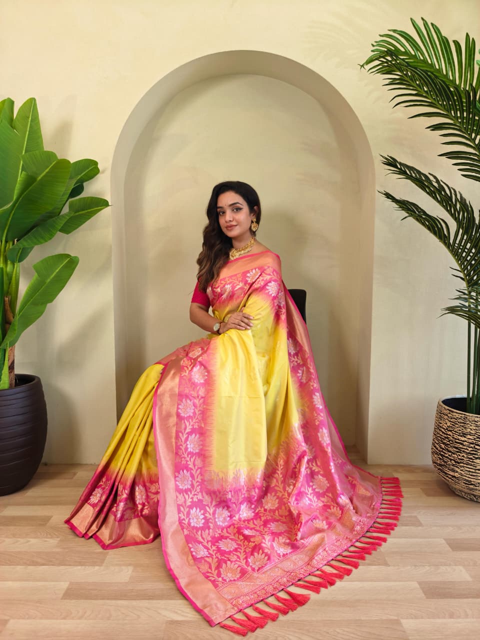 Dual tone silk sarees with all over zari weaves