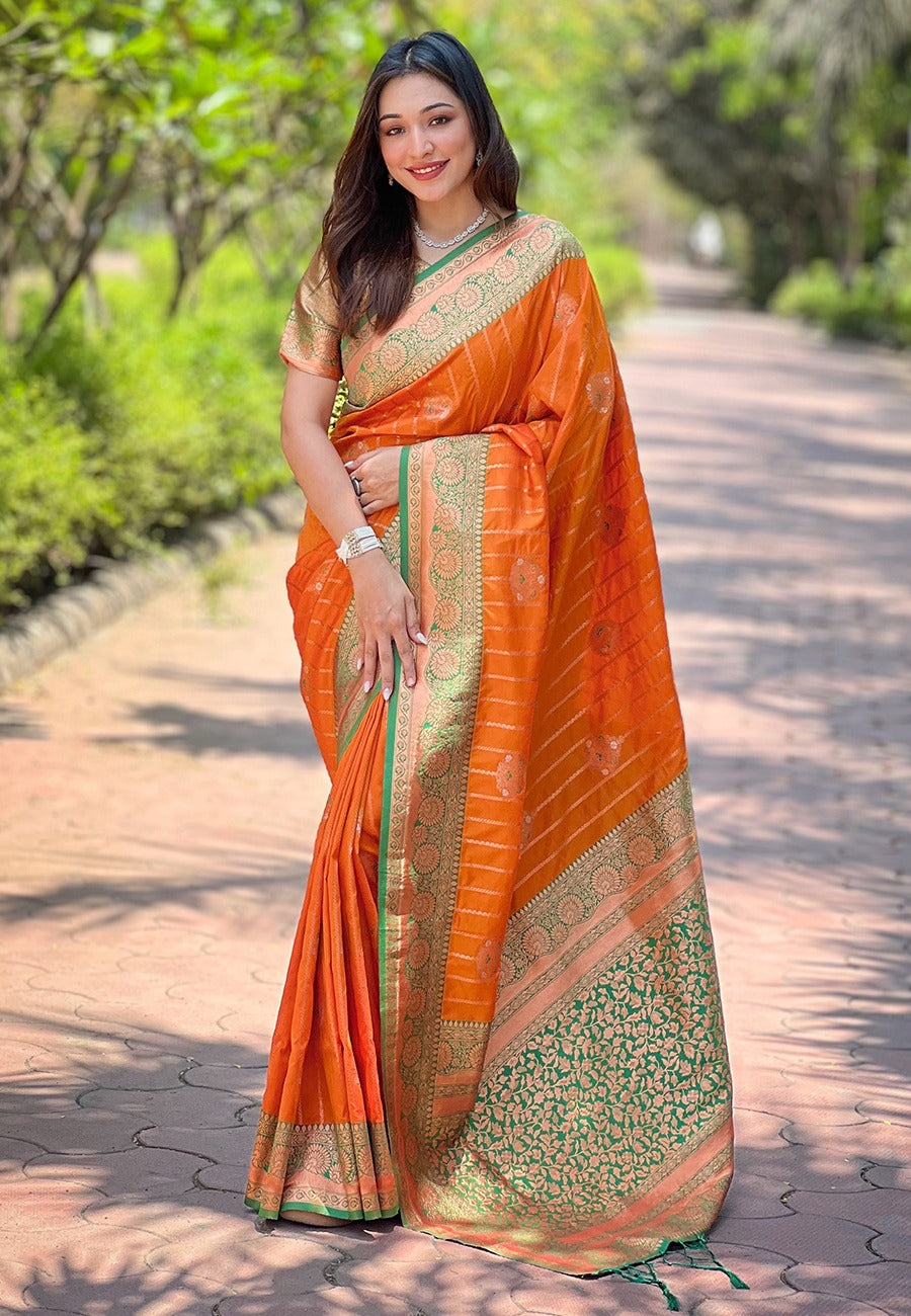 Soft Silk Saree With Rose Gold Motifs