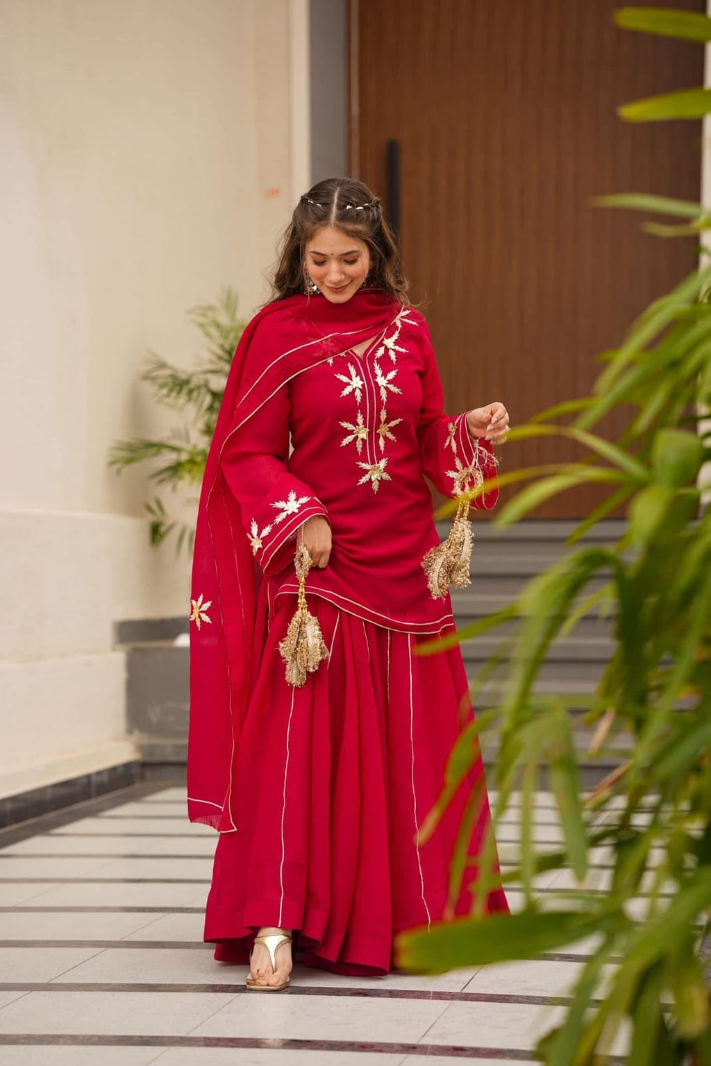 Heavenly Handmade Kurta Sharara Top Plazzo Set With Charkhi Gota Work