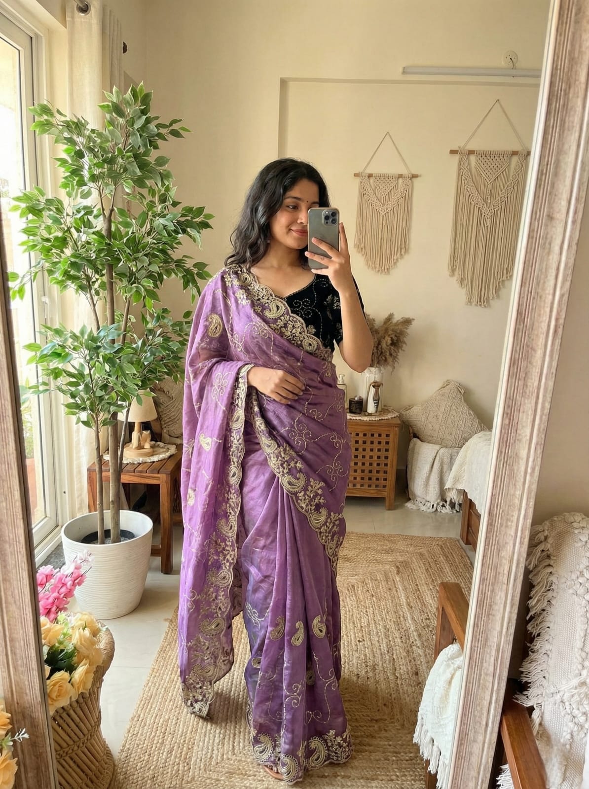 Fendy Chiffon Fabric  Beautiful Embroidery Wedding Saree