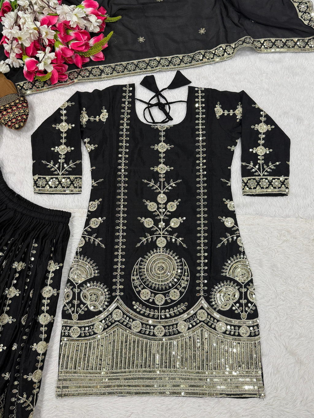Heavy Vichitra Silk Material Top Plazzo