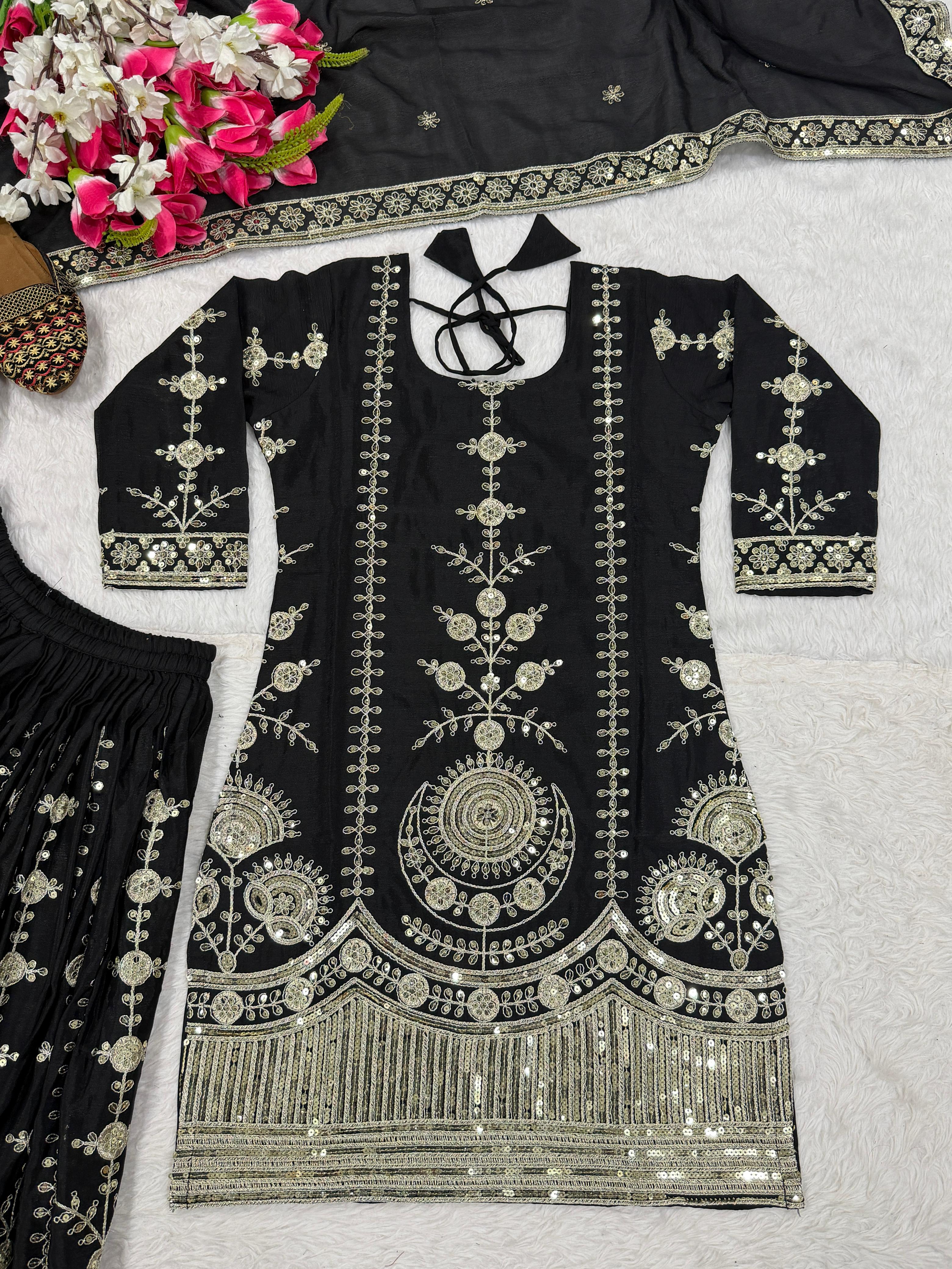 Heavy Vichitra Silk Material Top Plazzo