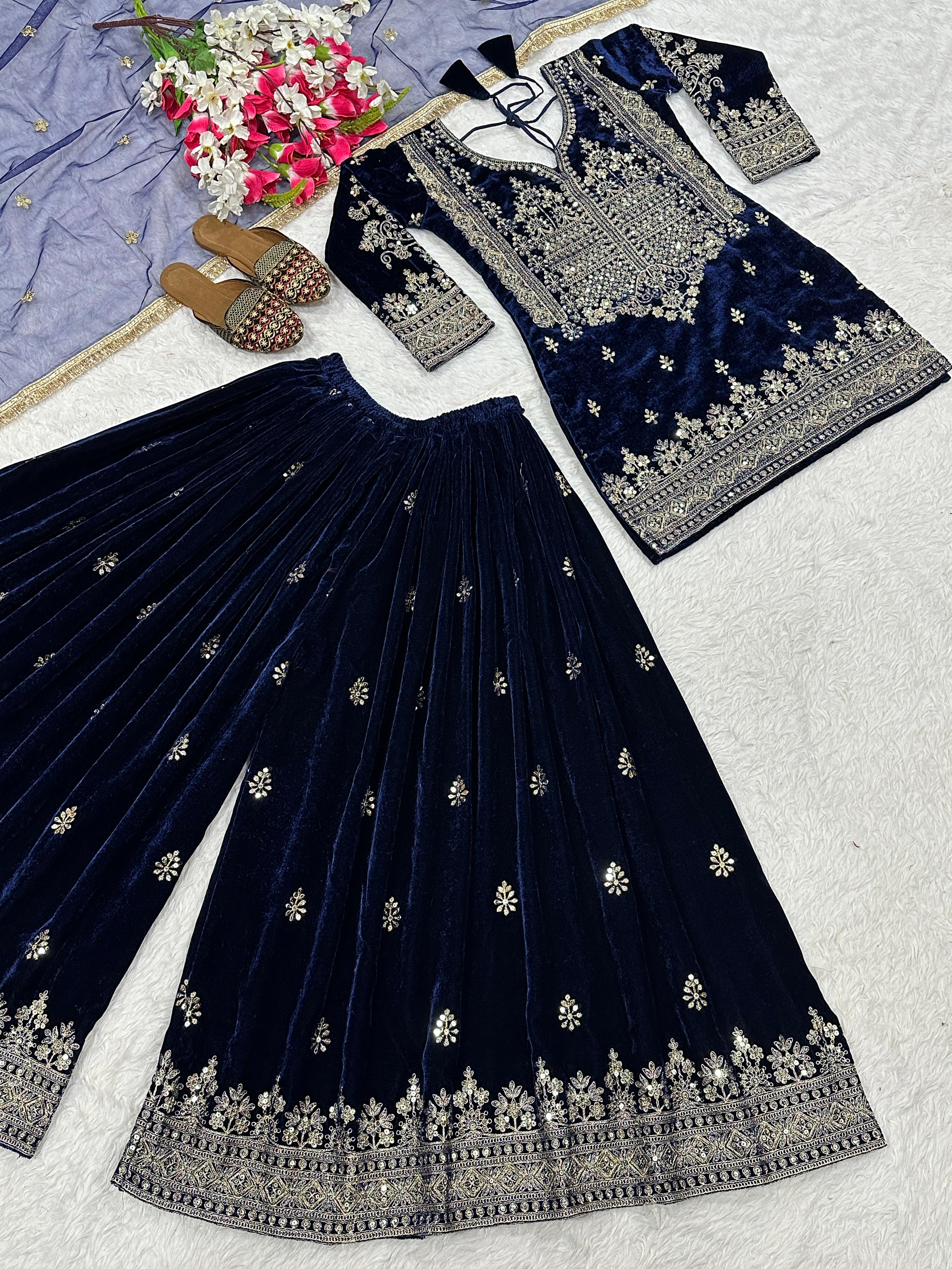 Designer Party Wear Look Top  Sharara Plazzo and Dupatta
