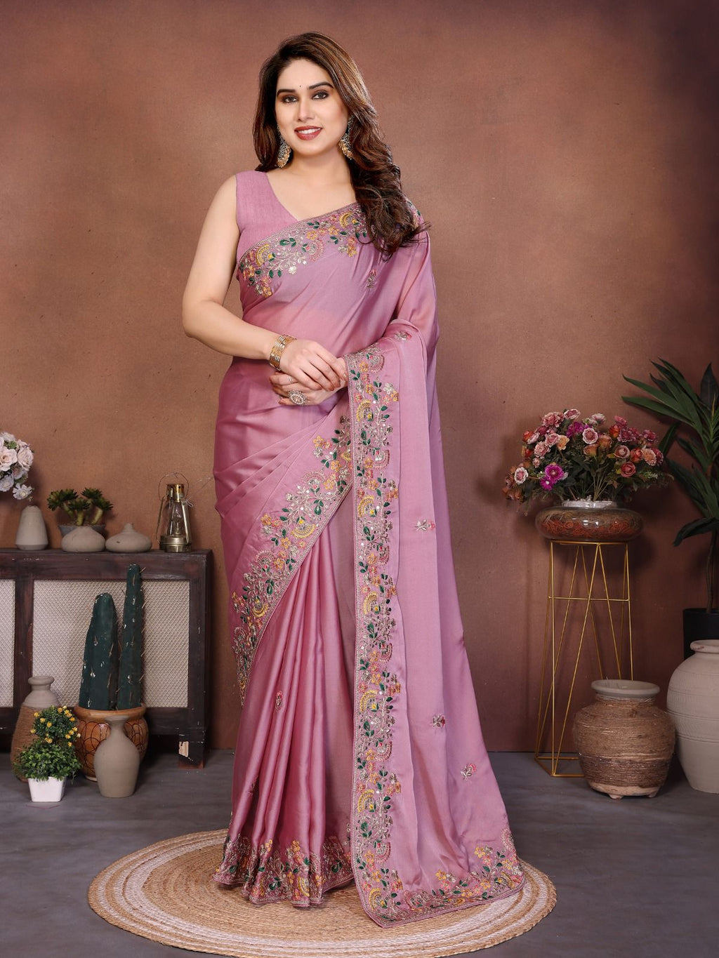 Soft Silk fabric with C-pallu Embroidered Work Saree